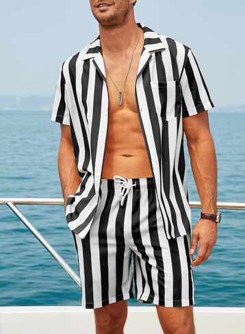 JMIERR Men Hawaiian Matching Set, Casual Summer Beach 2 Piece Outfits Button Down Short Sleeve Shirts and Shorts in Saudi Arabia