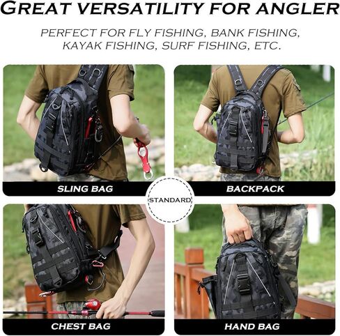 Fishing Backpack Tackle Sling Bag, Fishing Backpack with Rod Holder, Tackle Box Fly Fishing Gifts for Men Women (Standard(14.5 * 8.2 * 5Inch)-Army Green) in Kuwait