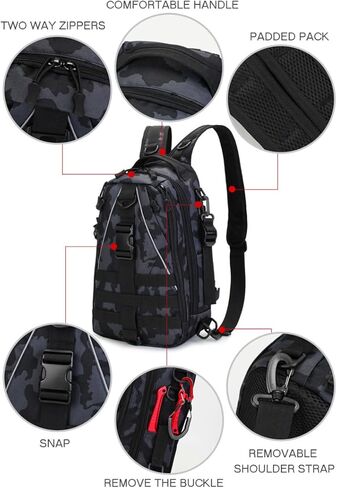 Fishing Backpack Tackle Sling Bag, Fishing Backpack with Rod Holder, Tackle Box Fly Fishing Gifts for Men Women (Standard(14.5 * 8.2 * 5Inch)-Army Green) in Kuwait