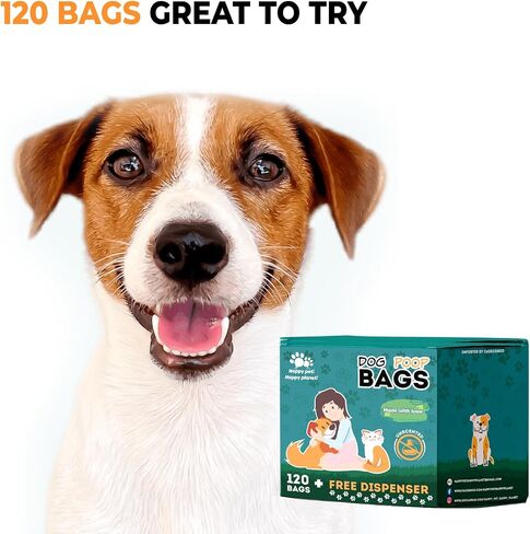 Dog Poop Bags Rolls with Dispenser, Pet waste bags for Dog & Cat, Unscented doggie bags, Bulk dog poop bags Thick and Leakproof, Dog waste bags 120 Pieces 9 * 13 inches Happy Pet! Happy Planet! in Saudi Arabia