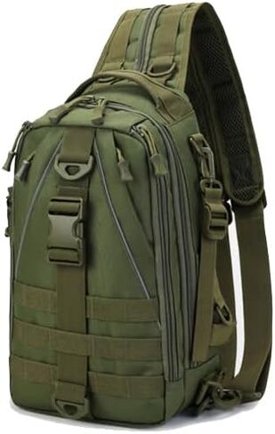 Fishing Backpack Tackle Sling Bag, Fishing Backpack with Rod Holder, Tackle Box Fly Fishing Gifts for Men Women (Standard(14.5 * 8.2 * 5Inch)-Army Green) in Kuwait