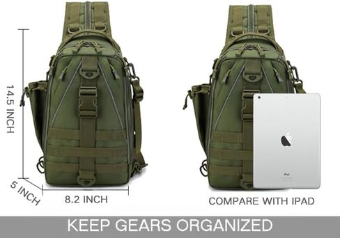 Fishing Backpack Tackle Sling Bag, Fishing Backpack with Rod Holder, Tackle Box Fly Fishing Gifts for Men Women (Standard(14.5 * 8.2 * 5Inch)-Army Green) in Kuwait