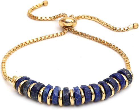Gempires Emerald Heishi Beads Slider Bolo سوار، سوار كريستال أخضر للنساء، حجر بخت شهر مايو، سلسلة مطلية بالذهب عيار 14 قيراط، طول قابل للتعديل 6-8 بوصة (زمرد) in Kuwait