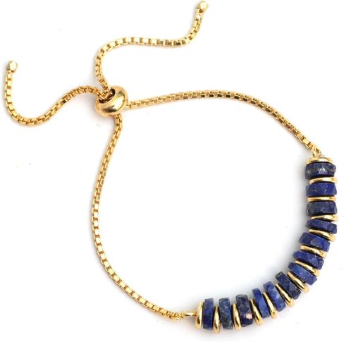 Gempires Emerald Heishi Beads Slider Bolo سوار، سوار كريستال أخضر للنساء، حجر بخت شهر مايو، سلسلة مطلية بالذهب عيار 14 قيراط، طول قابل للتعديل 6-8 بوصة (زمرد) in Kuwait
