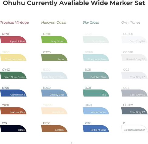 Ohuhu Alcohol Markers Extra Wide Broad Tip - Refillable Ink- 6 Colors of Sky Glass - 1-19mm Nib Calligraphy Markers for Background Poster Design Renderings Large Areas Coloring Molokai Series in Saudi Arabia