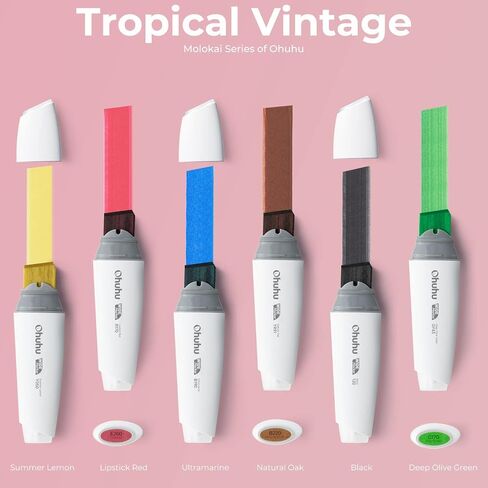 Ohuhu Alcohol Markers Extra Wide Broad Tip - Refillable Ink- 6 Colors of Sky Glass - 1-19mm Nib Calligraphy Markers for Background Poster Design Renderings Large Areas Coloring Molokai Series in Saudi Arabia