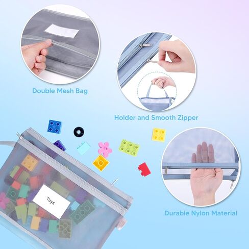 10 عبوات من أكياس الحقيبة الشبكية بسحاب مزدوجة الطبقة مع جيب للملصق، وأكياس تخزين الألعاب، وحقائب تخزين الألعاب، وأكياس تخزين المستندات، وحقائب من النايلون مقاس A4 بسحاب للمدرسة والمكتب والمنزل in Kuwait