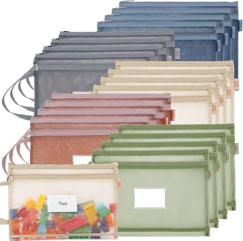 10 عبوات من أكياس الحقيبة الشبكية بسحاب مزدوجة الطبقة مع جيب للملصق، وأكياس تخزين الألعاب، وحقائب تخزين الألعاب، وأكياس تخزين المستندات، وحقائب من النايلون مقاس A4 بسحاب للمدرسة والمكتب والمنزل in Kuwait