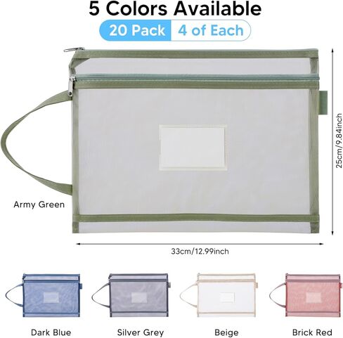 10 عبوات من أكياس الحقيبة الشبكية بسحاب مزدوجة الطبقة مع جيب للملصق، وأكياس تخزين الألعاب، وحقائب تخزين الألعاب، وأكياس تخزين المستندات، وحقائب من النايلون مقاس A4 بسحاب للمدرسة والمكتب والمنزل in Kuwait