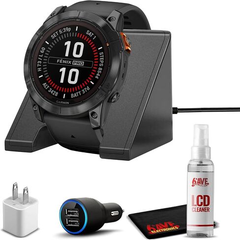 Garmin Fenix 7X Pro Solar, Glass, Slate Gray Steel, Black High Performance Smartwatch, Advanced Training Technology with Charging Stand, Car & Wall Adapters and Cleaning Kit in Saudi Arabia