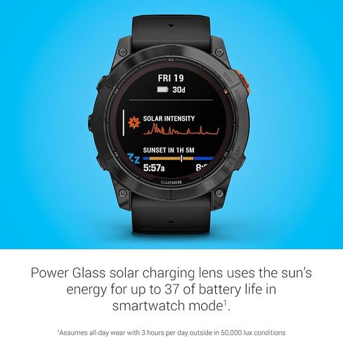 Garmin Fenix 7X Pro Solar, Glass, Slate Gray Steel, Black High Performance Smartwatch, Advanced Training Technology with Charging Stand, Car & Wall Adapters and Cleaning Kit in Saudi Arabia