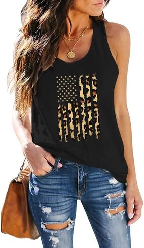 Women's Sleeveless Casual American Flag Tank Tops Loose Cute Printed Workout Sports Athletic T Shirts in Saudi Arabia