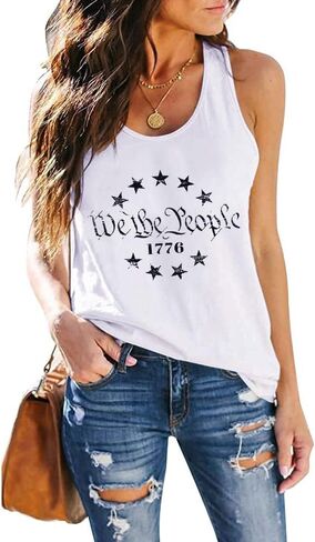Women's Sleeveless Casual American Flag Tank Tops Loose Cute Printed Workout Sports Athletic T Shirts in Saudi Arabia