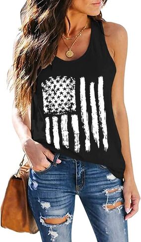 Women's Sleeveless Casual American Flag Tank Tops Loose Cute Printed Workout Sports Athletic T Shirts in Saudi Arabia