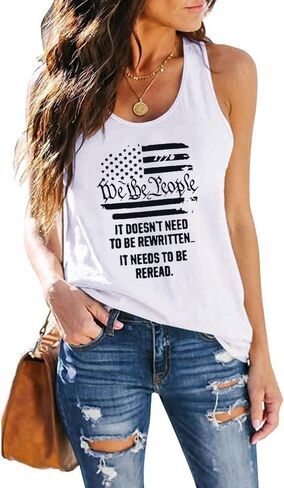 Women's Sleeveless Casual American Flag Tank Tops Loose Cute Printed Workout Sports Athletic T Shirts in Saudi Arabia