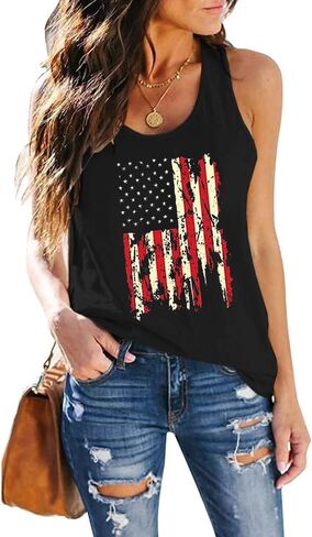 Women's Sleeveless Casual American Flag Tank Tops Loose Cute Printed Workout Sports Athletic T Shirts in Saudi Arabia