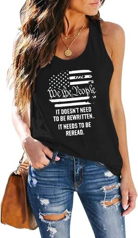 Women's Sleeveless Casual American Flag Tank Tops Loose Cute Printed Workout Sports Athletic T Shirts in Saudi Arabia