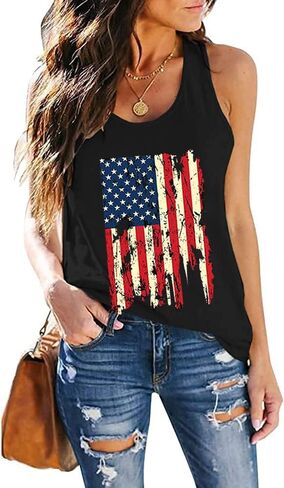 Women's Sleeveless Casual American Flag Tank Tops Loose Cute Printed Workout Sports Athletic T Shirts in Saudi Arabia