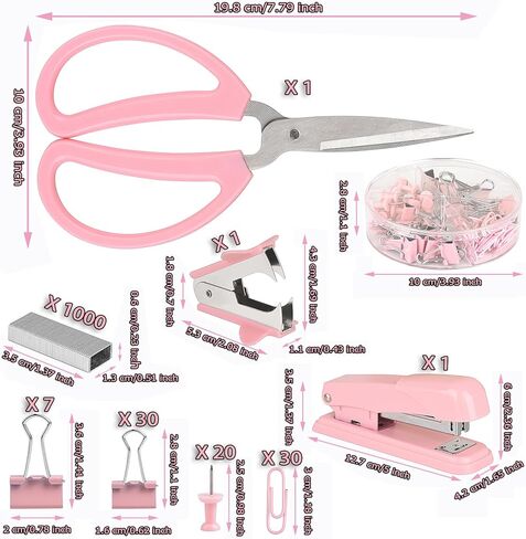 Pink Stapler, Pink Office Supplies Desk Accessories Set for Women with Stapler, Staple Remover and 1000 Staples, Clips, Scissor in Kuwait