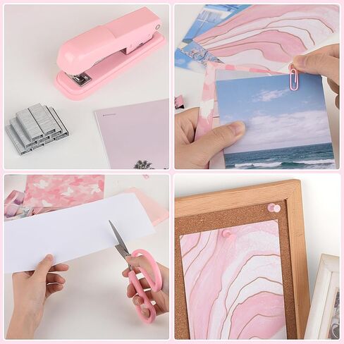 Pink Stapler, Pink Office Supplies Desk Accessories Set for Women with Stapler, Staple Remover and 1000 Staples, Clips, Scissor in Kuwait