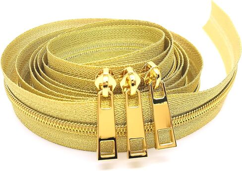 Goyunwell Zipper Tape by The Yard #5 Luxury Gold 5 Yards Nylon Zippers by The Yard with 10pcs Gold Pulls #5 for Bag Purse Making Sewing in Saudi Arabia