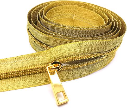 Goyunwell Zipper Tape by The Yard #5 Luxury Gold 5 Yards Nylon Zippers by The Yard with 10pcs Gold Pulls #5 for Bag Purse Making Sewing in Saudi Arabia
