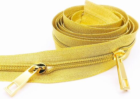 Goyunwell Zipper Tape by The Yard #5 Luxury Gold 5 Yards Nylon Zippers by The Yard with 10pcs Gold Pulls #5 for Bag Purse Making Sewing in Saudi Arabia
