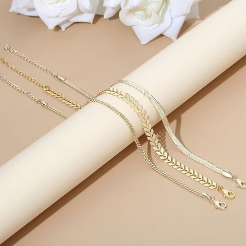 MAIBAOTA Gold Anklets for Women 14K Gold Plated Ankle Bracelets 3 Pcs Adjustable Layered Summer Beach Waterproof Anklets 8.6"+1.97" Foot Jewelry Gifts for Women in Kuwait