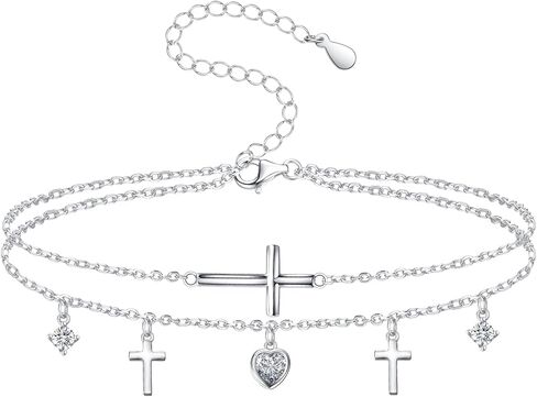 925 Sterling Silver Anklet Bracelets for Women, Butterfly Cross Evil Eye Anklet for Teen Girls, Personalized Ankle Bracelets Jewelry Birthday Gifts for Wife Girlfriend Daughter in Saudi Arabia