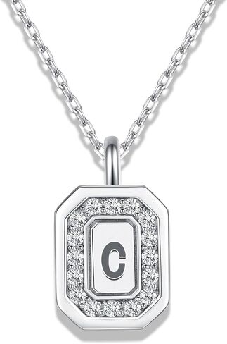 قلادة ذهبية أولية للنساء | مويسانيتي الماس رسالة قلادة للرجال | قلادة أولية من الفضة الإسترليني S925 للبنين والبنات | قلادة حرف A-Z (C) in Kuwait