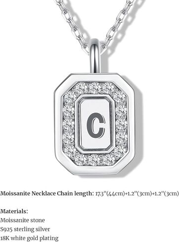 قلادة ذهبية أولية للنساء | مويسانيتي الماس رسالة قلادة للرجال | قلادة أولية من الفضة الإسترليني S925 للبنين والبنات | قلادة حرف A-Z (C) in Kuwait