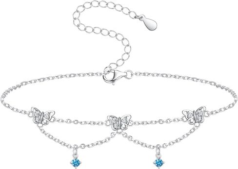 925 Sterling Silver Anklet Bracelets for Women, Butterfly Cross Evil Eye Anklet for Teen Girls, Personalized Ankle Bracelets Jewelry Birthday Gifts for Wife Girlfriend Daughter in Saudi Arabia