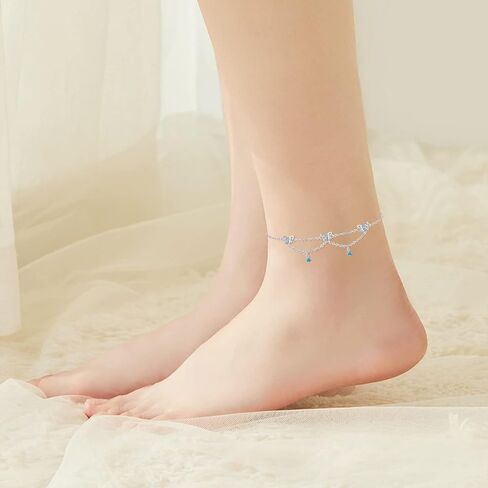 925 Sterling Silver Anklet Bracelets for Women, Butterfly Cross Evil Eye Anklet for Teen Girls, Personalized Ankle Bracelets Jewelry Birthday Gifts for Wife Girlfriend Daughter in Saudi Arabia