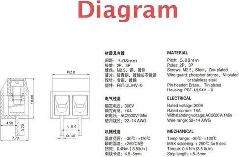 60 قطعة 2P 5.08 مللي متر تباعد PCB جبل المسمار كتل طرفية المقبس شرائط لاردوينو ، الأزرق 300 فولت/16A in Kuwait