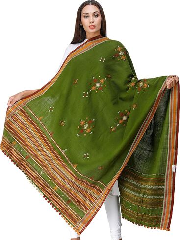Shawl from Kutch with Embroidered Bootis and Mirrors - Wool in Saudi Arabia