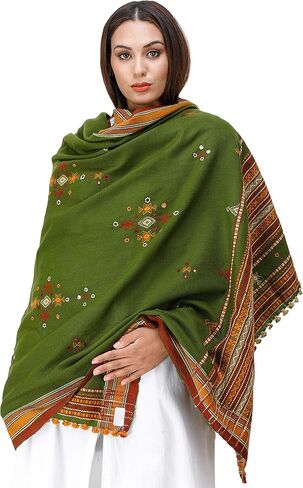 Shawl from Kutch with Embroidered Bootis and Mirrors - Wool in Saudi Arabia