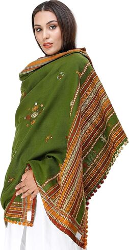 Shawl from Kutch with Embroidered Bootis and Mirrors - Wool in Saudi Arabia