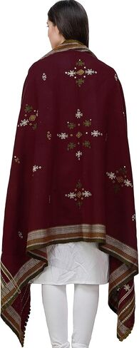 Shawl from Kutch with Embroidered Bootis and Mirrors - Wool in Saudi Arabia