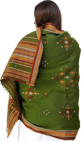 Shawl from Kutch with Embroidered Bootis and Mirrors - Wool in Saudi Arabia