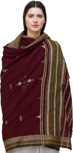Shawl from Kutch with Embroidered Bootis and Mirrors - Wool in Saudi Arabia