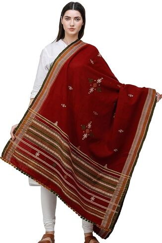 Shawl from Kutch with Embroidered Bootis and Mirrors - Wool in Saudi Arabia