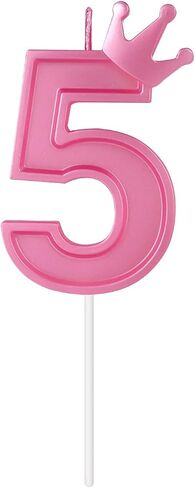 3 Inch Birthday Number Candle, 3D Number Candle with Crown Decor Large Cake Topper Number Candles for Birthday Cakes Wedding Anniversary Graduation Festival Party (Pink, 5) in Saudi Arabia