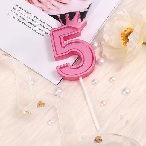 3 Inch Birthday Number Candle, 3D Number Candle with Crown Decor Large Cake Topper Number Candles for Birthday Cakes Wedding Anniversary Graduation Festival Party (Pink, 5) in Saudi Arabia