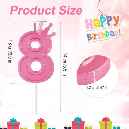 3 Inch Birthday Number Candle, 3D Number Candle with Crown Decor Large Cake Topper Number Candles for Birthday Cakes Wedding Anniversary Graduation Festival Party (Pink, 5) in Saudi Arabia