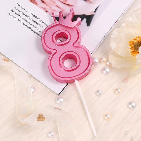 3 Inch Birthday Number Candle, 3D Number Candle with Crown Decor Large Cake Topper Number Candles for Birthday Cakes Wedding Anniversary Graduation Festival Party (Pink, 5) in Saudi Arabia