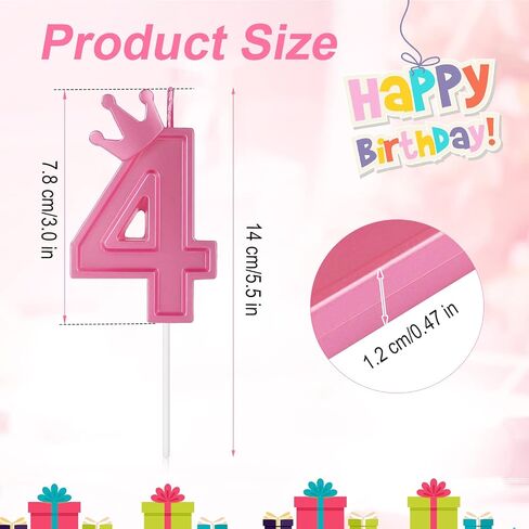 3 Inch Birthday Number Candle, 3D Number Candle with Crown Decor Large Cake Topper Number Candles for Birthday Cakes Wedding Anniversary Graduation Festival Party (Pink, 5) in Saudi Arabia