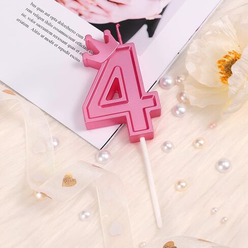3 Inch Birthday Number Candle, 3D Number Candle with Crown Decor Large Cake Topper Number Candles for Birthday Cakes Wedding Anniversary Graduation Festival Party (Pink, 5) in Saudi Arabia