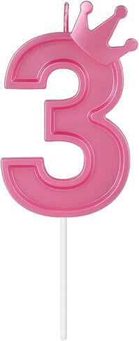 3 Inch Birthday Number Candle, 3D Number Candle with Crown Decor Large Cake Topper Number Candles for Birthday Cakes Wedding Anniversary Graduation Festival Party (Pink, 5) in Saudi Arabia