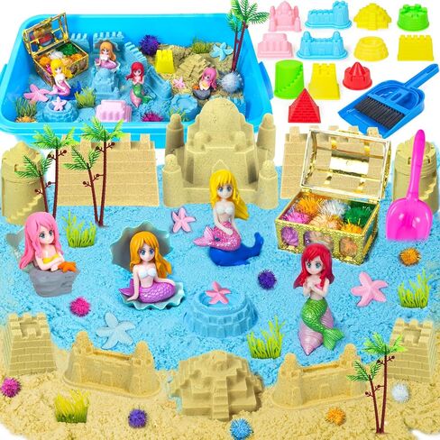Mermaid Sensory Bin Sandbox Toys for Toddlers Girls Kids- Mermaid Toys for Kids Play Sand Kit Sensory Sand Bin Toys with 2.2 lbs Sand & Castle Mold,Great Christmas Birthday Gift for Girl Kids in Saudi Arabia