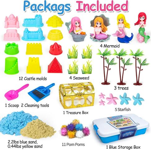 Mermaid Sensory Bin Sandbox Toys for Toddlers Girls Kids- Mermaid Toys for Kids Play Sand Kit Sensory Sand Bin Toys with 2.2 lbs Sand & Castle Mold,Great Christmas Birthday Gift for Girl Kids in Saudi Arabia